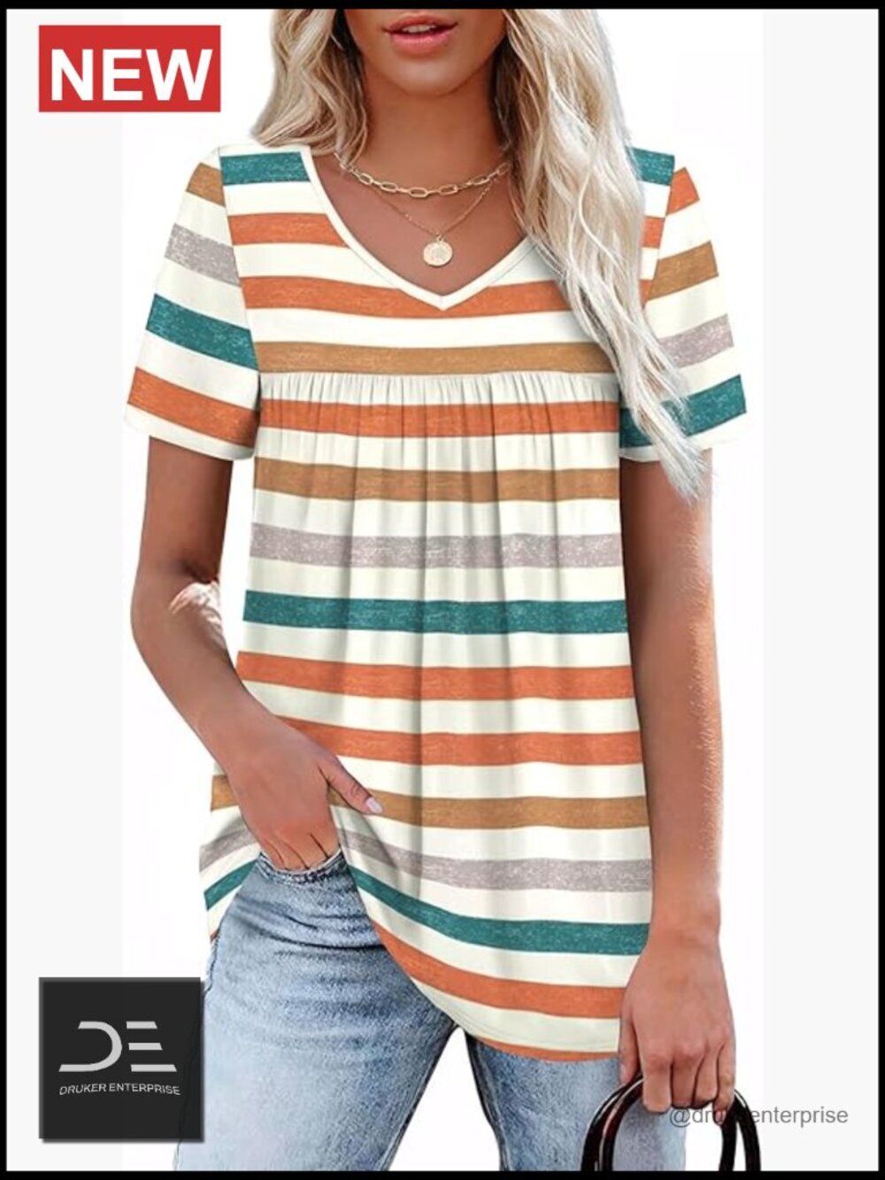 V Neck Pleated Short Sleeve Blouse Dressy Casual Summer Top